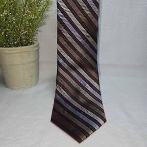 Claiborne 100% Imported Silk Brown Blue Cream Diagonal Striped Tie Vintage Nwt